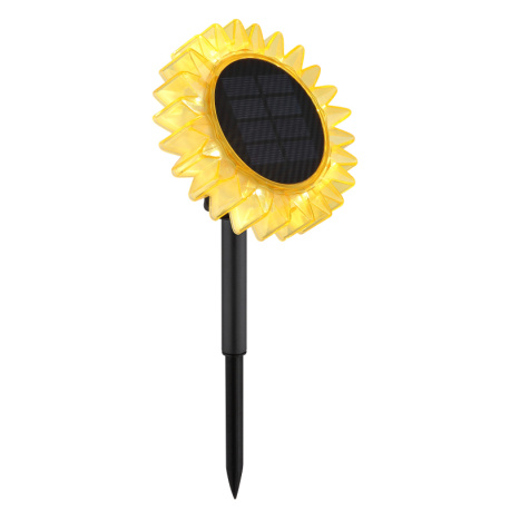 Solární svítidlo, plast černá matná, plast žlutá, vypínač, baterie AA 800mAh 1,2V, IP44, slunečnice se zapichovacím hrotem nebo k zavěšení, ø:13cm, V:29,5cm, včetně 8xLED 0,06W 3V, 3000K