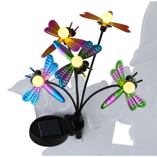 Solární lampa, barevný kov, plast, posuvný vypínač, baterie AAA 400mAh 1,2V, IP44, trpaslík s květinami a motýly, DxŠxV:43x8x47,5cm, AL:8cm, výška s bodcem 68cm, včetně 5xLED 0,06W 3V 3000K