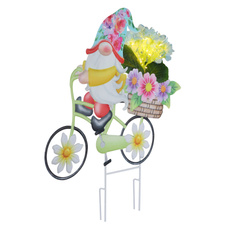 Solární svítidlo, barevný kov, plast, posuvný vypínač, baterie AAA 400mAh 1,2V, IP44, trpasličí kolo, s květinami, DxŠxV:52,5x15x44cm, včetně 20xLED 0,06W 3V 3000K