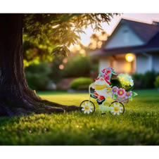 Solární svítidlo, barevný kov, plast, posuvný vypínač, baterie AAA 400mAh 1,2V, IP44, trpasličí kolo, s květinami, DxŠxV:52,5x15x44cm, včetně 20xLED 0,06W 3V 3000K