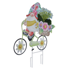 Solární svítidlo, barevný kov, plast, posuvný vypínač, baterie AAA 400mAh 1,2V, IP44, trpasličí kolo, s květinami, DxŠxV:52,5x15x44cm, včetně 20xLED 0,06W 3V 3000K