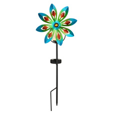 Solární svítidlo, kov multicolor, měděná barva, kov černý mat, čirá skleněná koule, žluté skleněné krystaly, posuvný vypínač, baterie AAA 300mAh 1,2V, IP44, ozubené kolo, DxŠxV:20x9x50cm, včetně LED 0,024W 3V 3000K