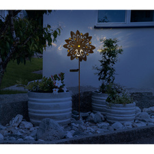 Solární svítidlo, imitace kovu, čirá skleněná koule, žluté skleněné krystaly, posuvný vypínač, baterie AA 300mAh 1,2V, IP44, ozubené kolo, DxŠxV:32x17,5x124cm, včetně LED 0,024W 3V 3000K