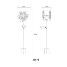 Solární svítidlo, imitace kovu, čirá skleněná koule, žluté skleněné krystaly, posuvný vypínač, baterie AA 300mAh 1,2V, IP44, ozubené kolo, DxŠxV:32x17,5x124cm, včetně LED 0,024W 3V 3000K