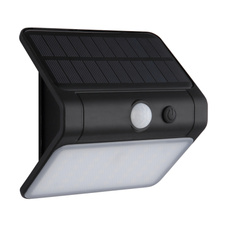 Solární svítidlo, plast černý/satin, vypínač, baterie CR18650 1200 mAh 3,7V, IP54, nabíjí se cca 6h, svítí cca 12h, 3 nastavení senzoru, ŠxV:12x11,8cm, AL:6,8cm, LED 2,5W 3,7V, zdroj 300lm, výkon 250lm, 4000K