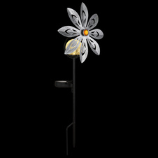 Solární svítidlo, kovově stříbrno-šedé, kovově černé matné, čirá skleněná koule, žluté skleněné krystaly, posuvný vypínač, baterie AAA 300mAh 1,2V, IP44, větrné kolečko na trnu, DxŠxV:20x9x50cm, včetně LED 0,024W 3V 3000K