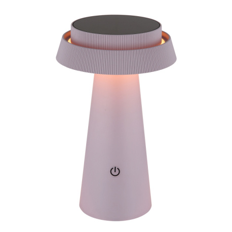 Solární svítidlo, plastové růžové, černé, dotykový stmívač, paměť, bez adaptéru a USB kabelu, CR18650 1800mAh 3,7V, IP54, USB-C nabíjení cca 4h / solární cca 22h, ø:14cm V:23cm, LED 4W 3,7V, zdroj 30-400lm, výkon 50-200lm, CCT 1800/2700/3000K.