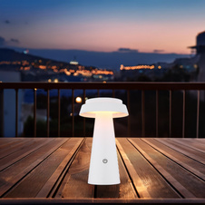 Solární svítidlo, plastové bílé, černé, dotykový stmívač, paměť, bez adaptéru a kabelu USB, baterie. CR18650 1800mAh 3,7V, IP54, USB-C nabíjení cca 4h / solární cca 22h, ø:14cm V:23cm, LED 4W 3,7V, zdroj 30-400lm, výkon 50-200lm, CCT 1800/2700/3000K.