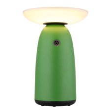 Solární svítidlo, hliník zelený mat, plast černý mat/bílý, dotykový stmívač, paměť, bez adaptéru, baterie. CR18650 1800mAh 3,7V, IP54, nabíjení: USB-C 5h / solární 8h, ø:16cm, V: 22,5cm, LED 10W 230V, zdroj 100-1000 lm, výkon 50-500 lm, 3000K.