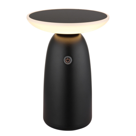 Solární svítidlo, hliník černý mat, plast černý mat/bílý, dotykový stmívač, paměť, bez adaptéru, baterie. CR18650 1800mAh 3,7V, IP54, nabíjení: USB-C 5h / solární 8h, ø:16cm, V:22,5cm, LED 10W, 230V, zdroj 100-1000 lm, výkon 50-500 lm, 3000K