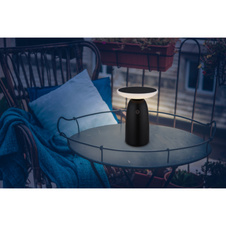 Solární svítidlo, hliník černý mat, plast černý mat/bílý, dotykový stmívač, paměť, bez adaptéru, baterie. CR18650 1800mAh 3,7V, IP54, nabíjení: USB-C 5h / solární 8h, ø:16cm, V:22,5cm, LED 10W, 230V, zdroj 100-1000 lm, výkon 50-500 lm, 3000K