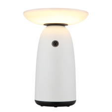 Solární svítidlo, hliník bílý mat, plast černý mat/bílé, dotykový stmívač, paměť, bez adaptéru, baterie. CR18650 1800mAh 3,7V, IP54, nabíjení: USB-C 5h / solární 8h, ø:16cm, V:22,5cm, LED 10W, 230V, zdroj 100-1000 lm, výkon 50-500 lm, 3000K