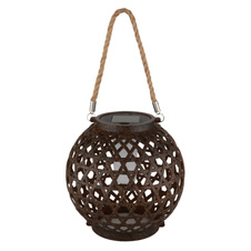 Solární svítidlo, imitace rzi, přírodní konopí, vypínač, ohnivý efekt, baterie AA 300mAh 1,2V, IP44, kulaté svítidlo k zavěšení nebo postavení, ø:20cm, V:36cm, včetně 12xLED 0,024W 3V 1800K