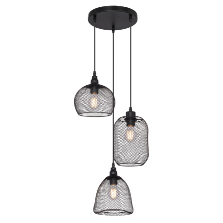 Závěsné svítidlo, kov černý matný, 3 různé tvary stínidel, DM: 15 / 18,5 / 19 cm, Ø350, V: 1200, bez žárovek 3xE27, max. 40W 230V