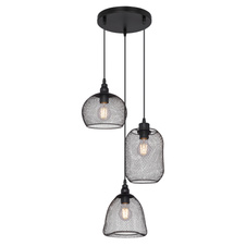 Závěsné svítidlo, kov černý matný, 3 různé tvary stínidel, DM: 15 / 18,5 / 19 cm, Ø350, V: 1200, bez žárovek 3xE27, max. 40W 230V