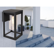 Venkovní, nástěnné svítidlo, hliník, černý matný, plast průhledný, IP44, ŠxV: 15x27cm, H:17cm, bez 1xE27 LED 15W 230V