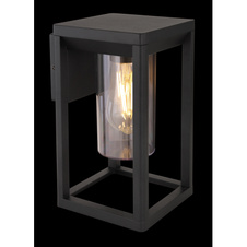 Venkovní, nástěnné svítidlo, hliník, černý matný, plast průhledný, IP44, ŠxV: 15x27cm, H:17cm, bez 1xE27 LED 15W 230V