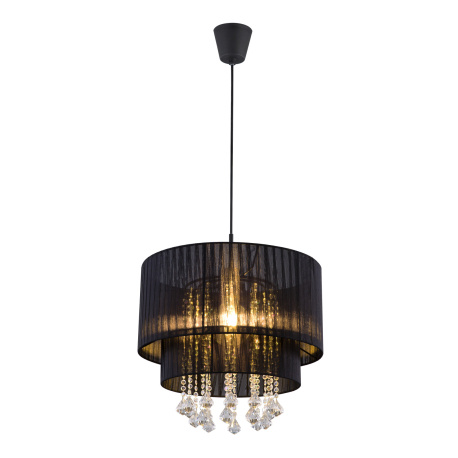 Závěsné svítidlo, černý plast, příze černá, křišťály plastové průhledné, Ø40cm, V:140cm, bez žárovky 1xE27, max. 60W 230V