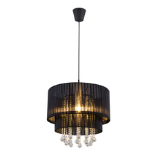 Závěsné svítidlo, černý plast, příze černá, křišťály plastové průhledné, Ø40cm, V:140cm, bez žárovky 1xE27, max. 60W 230V