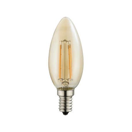 LED žárovka, stříbrná, sklo jantar, svíčkový tvar, Ø3,5cm, V:10cm, E14 LED 4W 230V, 350lm, 2200K.