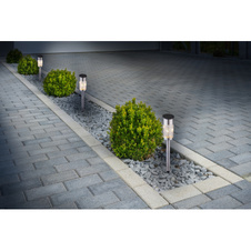 Solární svítidlo nerezová ocel, plast satinovaný, součástí balení dobíjecí baterie AAA 100mAh 1,2V, IP44, Ø55mm, V:390mm, v balení 2 kusy, vč. 10x LED 0,06W 3V, 3000K