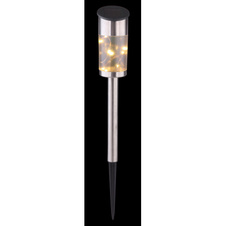 Solární svítidlo nerezová ocel, plast satinovaný, součástí balení dobíjecí baterie AAA 100mAh 1,2V, IP44, Ø55mm, V:390mm, v balení 2 kusy, vč. 10x LED 0,06W 3V, 3000K