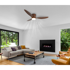 Stropní ventilátor, kov/plast, imitace dřeva, stmívatelný, více rychlostí nástěnným vypínačem, paměť, časovač, dálkové ovládání, 2 směry otáčení, ø: 1315mm, V: 226mm, LED 20W 230V, zdroj 2460 lm, výkon 1450 lm, CCT 2700-6500K