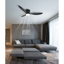 Stropní ventilátor, kov/plast černý mat, akryl bílý, stmívatelný, více rychlostí nástěnným vypínačem, paměť, časovač, dálkové ovládání, 2 směry otáčení, ø: 1315mm, V: 226mm, LED 20W 230V, zdroj 2460 lm, výkon 1450 lm, CCT 2700-6500K