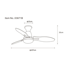 Stropní ventilátor, kov černý, plast bílý, imitace dřeva, několik úrovní nástěnným vypínačem, paměť, časovač, dálkové ovládání, 25m², otáčení ve dvou směrech, ø: 1070mm, V: 325mm, LED 22W 230V, zdroj 2890lm, výkon 2453lm, CCT 3000/4500/6000K