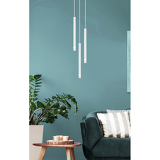 Závěsné svítidlo, kov bílý mat, akryl satén, čirý, PVC kabel bílý, výškově nastavitelné, ø: 240mm, V: 1200mm, bez žárovek 3xG9 LED, max. 4W 230V