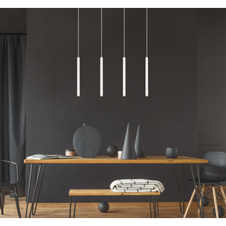 Závěsné svítidlo, kov bílý matný, akrylový saténový povrch, čirý, kabel PVC bílý, DxŠxV: 760x80x1200mm, bez žárovek 4xG9 LED, max. 4W 230V