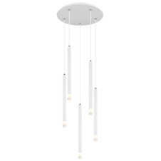 Závěsné svítidlo, matný bílý kov, saténový akryl, čirý, PVC kabel bílý, výškově nastavitelné, ø: 340mm, V: 1200mm, bez žárovek 5xG9 LED, max. 4W 230V