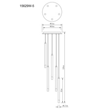 Závěsné svítidlo, matný bílý kov, saténový akryl, čirý, PVC kabel bílý, výškově nastavitelné, ø: 340mm, V: 1200mm, bez žárovek 5xG9 LED, max. 4W 230V