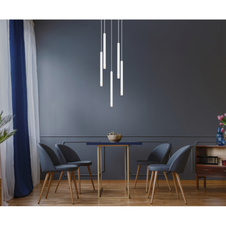 Závěsné svítidlo, matný bílý kov, saténový akryl, čirý, PVC kabel bílý, výškově nastavitelné, ø: 340mm, V: 1200mm, bez žárovek 5xG9 LED, max. 4W 230V