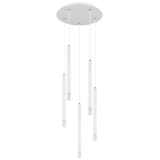Závěsné svítidlo, matný bílý kov, saténový akryl, čirý, PVC kabel bílý, výškově nastavitelné, ø: 340mm, V: 1200mm, bez žárovek 5xG9 LED, max. 4W 230V