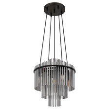 Závěsné svítidlo, černý matný kov, skleněné tyče kouřové barvy, černý PVC kabel, možnost zkrácení výšky, ø: 400mm, V: 1200mm, bez žárovek 5xE14, max. 40W 230V