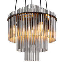 Závěsné svítidlo, černý matný kov, skleněné tyče kouřové barvy, černý PVC kabel, možnost zkrácení výšky, ø: 400mm, V: 1200mm, bez žárovek 5xE14, max. 40W 230V