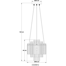 Závěsné svítidlo, černý matný kov, skleněné tyče kouřové barvy, černý PVC kabel, možnost zkrácení výšky, ø: 400mm, V: 1200mm, bez žárovek 5xE14, max. 40W 230V
