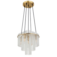 Závěsné svítidlo, kov matně zlatý, skleněné tyče bílé, čirý gradient, černý PVC kabel, výškově nastavitelné, ø: 400mm, V: 1200mm, bez žárovek 5xE14, max. 40W 230V