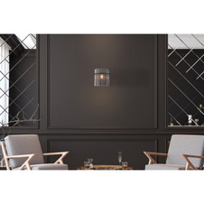 Nástěnné svítidlo, černý matný kov, tyče z kouřového skla, šxv: 250x260mm, v: 125mm, bez žárovky 1xE27, max. 60W 230V