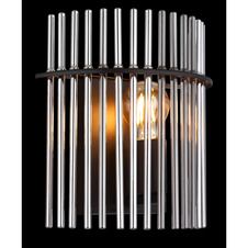 Nástěnné svítidlo, černý matný kov, tyče z kouřového skla, šxv: 250x260mm, v: 125mm, bez žárovky 1xE27, max. 60W 230V