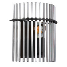 Nástěnné svítidlo, černý matný kov, tyče z kouřového skla, šxv: 250x260mm, v: 125mm, bez žárovky 1xE27, max. 60W 230V