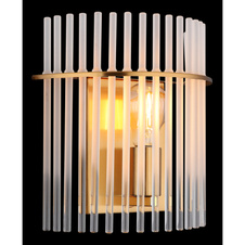 Nástěnné svítidlo, matný zlatý kov, skleněné tyče bílé, čirý gradient, šxv: 250x260mm, v: 125mm, bez žárovky 1xE27, max. 60W 230V