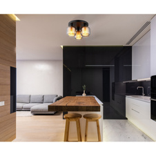 Stropní svítidlo, černý matný kov, kouřové sklo, bílé, ø: 370mm, V: 190mm, bez žárovek 3xE27, max. 25W 230V