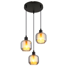 Závěsné svítidlo, černý matný kov, kouřové sklo, bílé, černý PVC kabel, výškově nastavitelné, ø: 350mm, V: 1200mm, bez žárovek 3xE27, max. 25W 230V