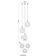 Závěsné svítidlo, černý matný kov, kouřové sklo, bílé, černý PVC kabel, výškově nastavitelné, ø: 350mm, V: 1200mm, bez žárovek 3xE27, max. 25W 230V