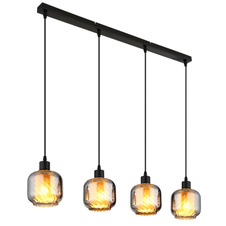 Závěsné svítidlo, černý matný kov, kouřové sklo, bílé, černý PVC kabel, možnost snížení výšky, DxŠxV: 890x140x1200mm, bez žárovek 4xE27, max. 25W 230V