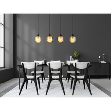 Závěsné svítidlo, černý matný kov, kouřové sklo, bílé, černý PVC kabel, možnost snížení výšky, DxŠxV: 890x140x1200mm, bez žárovek 4xE27, max. 25W 230V