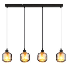 Závěsné svítidlo, černý matný kov, kouřové sklo, bílé, černý PVC kabel, možnost snížení výšky, DxŠxV: 890x140x1200mm, bez žárovek 4xE27, max. 25W 230V