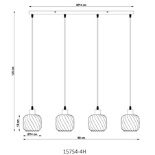 Závěsné svítidlo, černý matný kov, kouřové sklo, bílé, černý PVC kabel, možnost snížení výšky, DxŠxV: 890x140x1200mm, bez žárovek 4xE27, max. 25W 230V